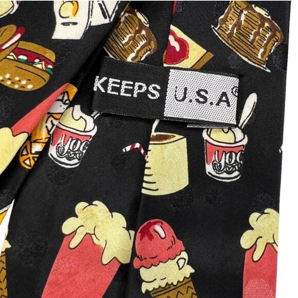 Vintage Keeps USA Food Theme Mens Necktie, Chainsworld Corp. Black White Red - Picture 6 of 10